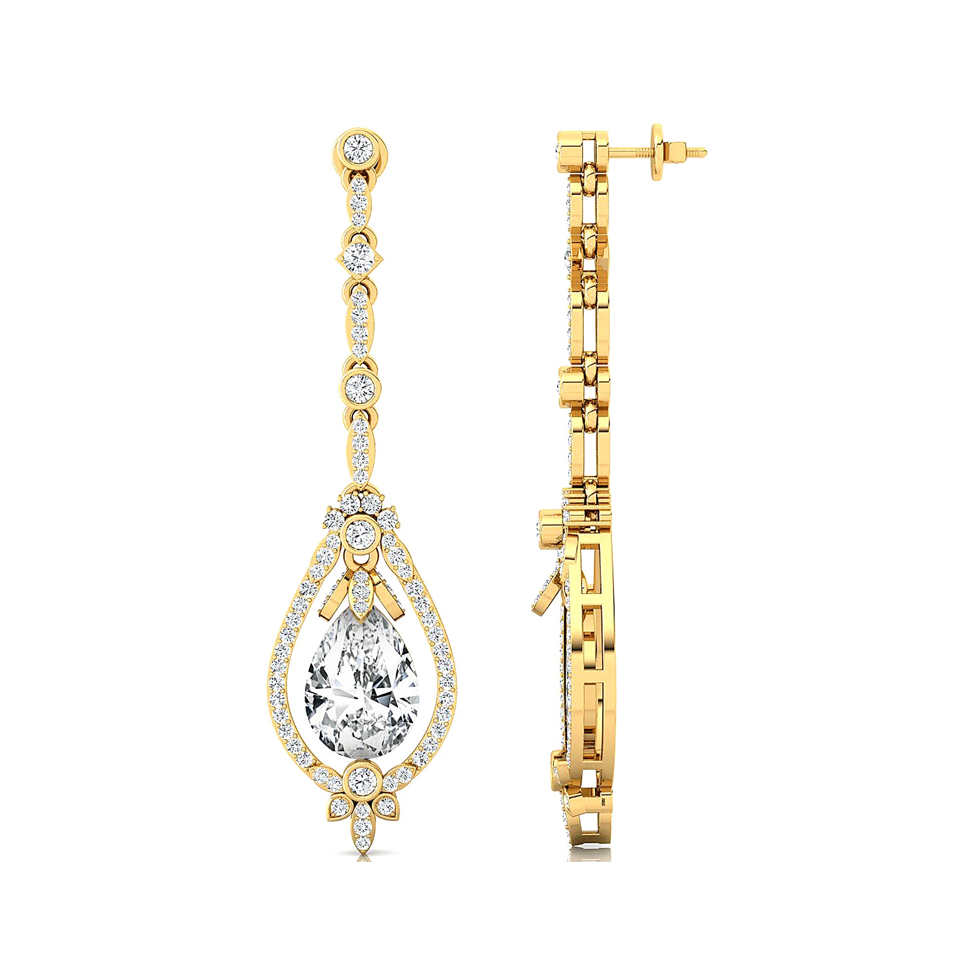 Art Deco Style Pear Shaped Lab Diamond Drop Earrings - GeumJewels