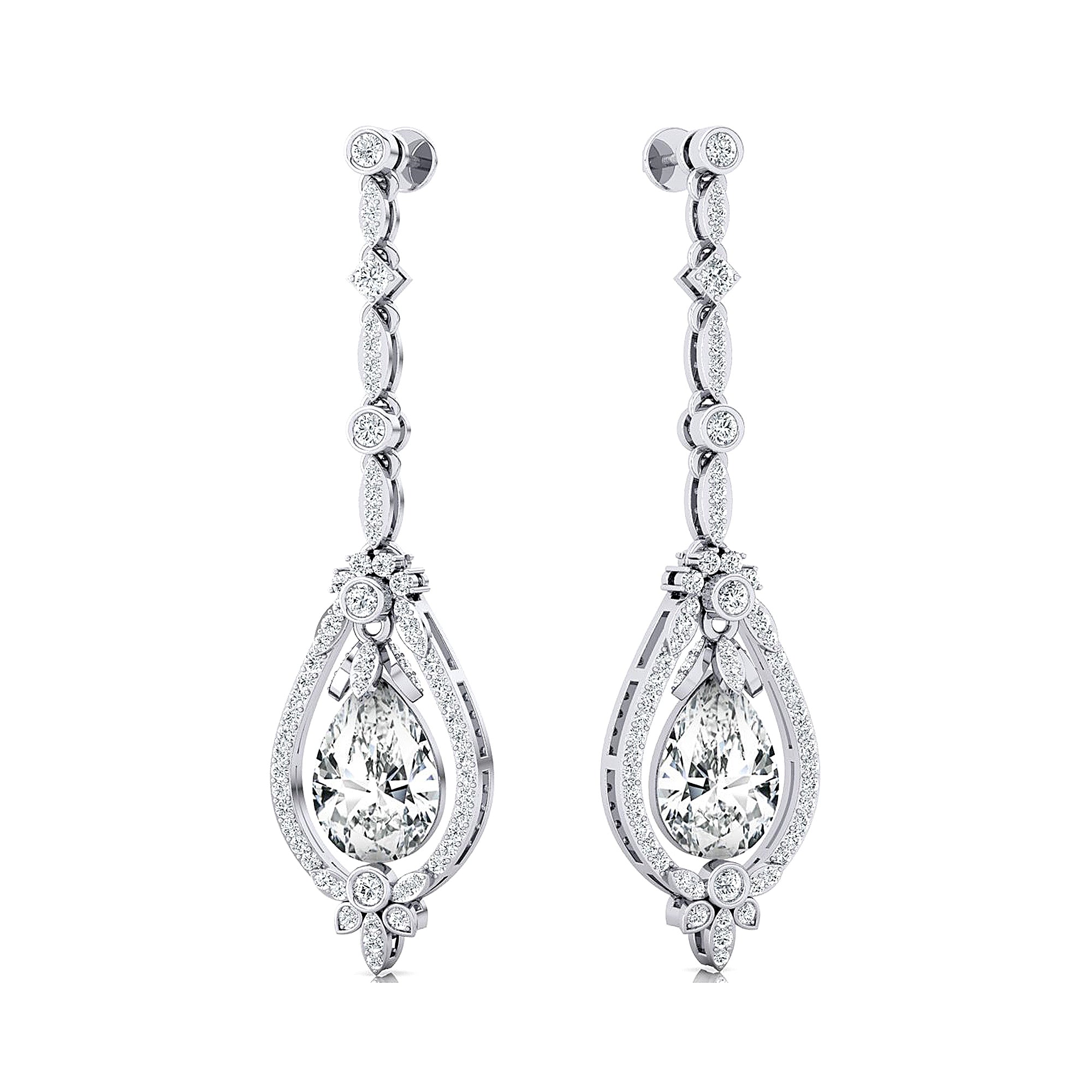 Art Deco Style Pear Shaped Lab Diamond Drop Earrings - GeumJewels
