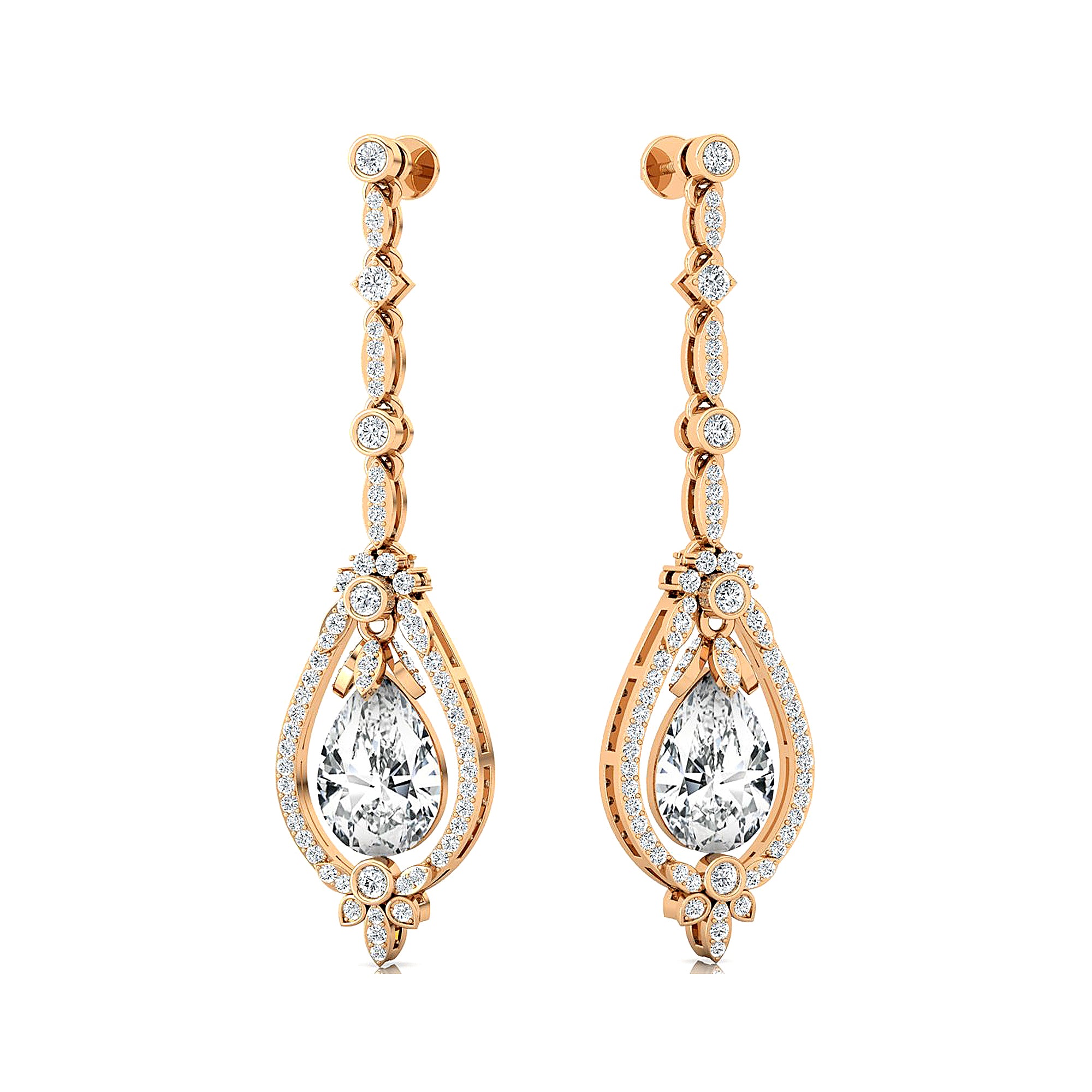 Art Deco Style Pear Shaped Lab Diamond Drop Earrings - GeumJewels