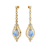 Art Deco Style Pear Shaped Moonstone Diamond Drop Earrings - GeumJewels