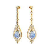 Art Deco Style Pear Shaped Moonstone Diamond Drop Earrings - GeumJewels