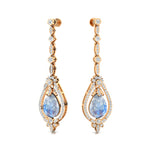 Art Deco Style Pear Shaped Moonstone Diamond Drop Earrings - GeumJewels