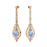 Art Deco Style Pear Shaped Moonstone Diamond Drop Earrings - GeumJewels