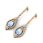 Art Deco Style Pear Shaped Moonstone Diamond Drop Earrings - GeumJewels