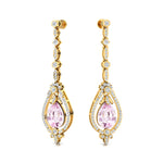 Art Deco Style Pear Shaped Morganite Diamond Drop Earrings - GeumJewels