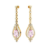 Art Deco Style Pear Shaped Morganite Diamond Drop Earrings - GeumJewels