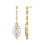 Art Deco Style Pear Shaped Morganite Diamond Drop Earrings - GeumJewels