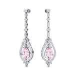 Art Deco Style Pear Shaped Morganite Diamond Drop Earrings - GeumJewels