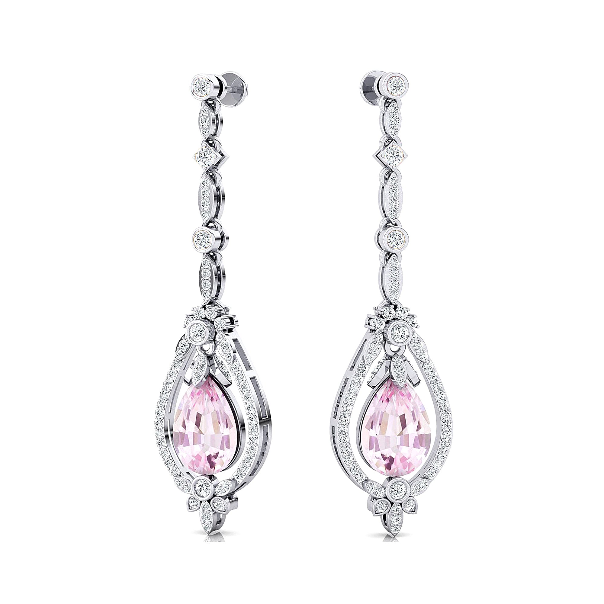 Art Deco Style Pear Shaped Morganite Diamond Drop Earrings - GeumJewels