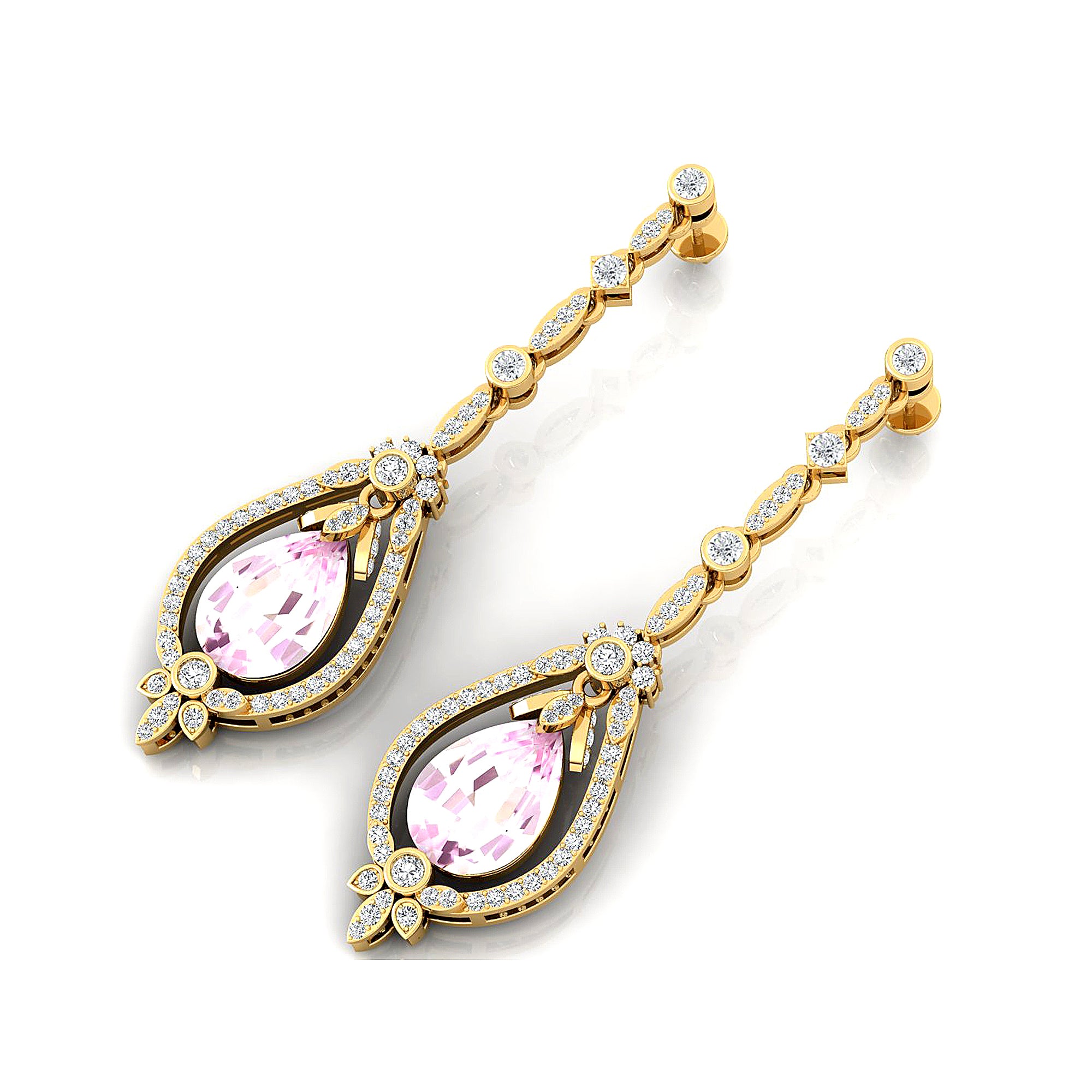 Art Deco Style Pear Shaped Morganite Diamond Drop Earrings - GeumJewels