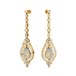 Art Deco Style Pear Shaped Opal Diamond Drop Earrings - GeumJewels
