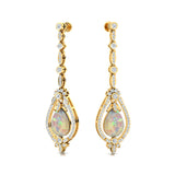 Art Deco Style Pear Shaped Opal Diamond Drop Earrings - GeumJewels