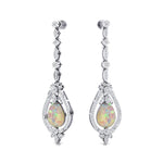 Art Deco Style Pear Shaped Opal Diamond Drop Earrings - GeumJewels