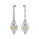 Art Deco Style Pear Shaped Opal Diamond Drop Earrings - GeumJewels