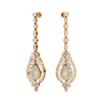 Art Deco Style Pear Shaped Opal Diamond Drop Earrings - GeumJewels