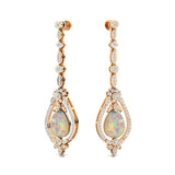 Art Deco Style Pear Shaped Opal Diamond Drop Earrings - GeumJewels