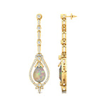 Art Deco Style Pear Shaped Opal Diamond Drop Earrings - GeumJewels