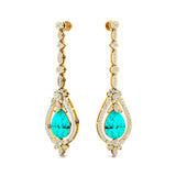 Art Deco Style Pear Shaped Paraiba Tourmaline Diamond Drop Earrings - GeumJewels
