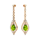 Art Deco Style Pear Shaped Peridot Diamond Drop Earrings - GeumJewels