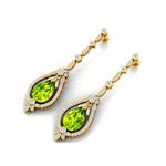 Art Deco Style Pear Shaped Peridot Diamond Drop Earrings - GeumJewels