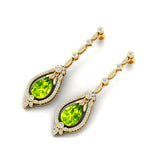 Art Deco Style Pear Shaped Peridot Diamond Drop Earrings - GeumJewels