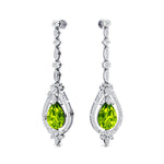 Art Deco Style Pear Shaped Peridot Diamond Drop Earrings - GeumJewels