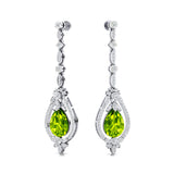 Art Deco Style Pear Shaped Peridot Diamond Drop Earrings - GeumJewels