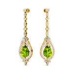 Art Deco Style Pear Shaped Peridot Diamond Drop Earrings - GeumJewels