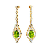 Art Deco Style Pear Shaped Peridot Diamond Drop Earrings - GeumJewels