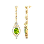 Art Deco Style Pear Shaped Peridot Diamond Drop Earrings - GeumJewels