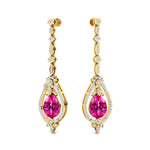 Art Deco Style Pear Shaped Pink Sapphire Diamond Drop Earrings - GeumJewels