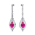 Art Deco Style Pear Shaped Pink Sapphire Diamond Drop Earrings - GeumJewels