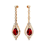 Art Deco Style Pear Shaped Ruby Diamond Drop Earrings - GeumJewels