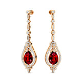 Art Deco Style Pear Shaped Ruby Diamond Drop Earrings - GeumJewels