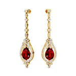Art Deco Style Pear Shaped Ruby Diamond Drop Earrings - GeumJewels