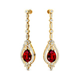Art Deco Style Pear Shaped Ruby Diamond Drop Earrings - GeumJewels