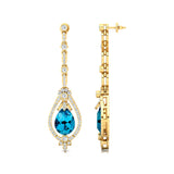 Art Deco Style Pear Shaped Swiss Blue Topaz Diamond Drop Earrings - GeumJewels