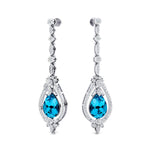 Art Deco Style Pear Shaped Swiss Blue Topaz Diamond Drop Earrings - GeumJewels