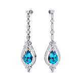 Art Deco Style Pear Shaped Swiss Blue Topaz Diamond Drop Earrings - GeumJewels