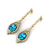 Art Deco Style Pear Shaped Swiss Blue Topaz Diamond Drop Earrings - GeumJewels