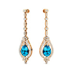 Art Deco Style Pear Shaped Swiss Blue Topaz Diamond Drop Earrings - GeumJewels