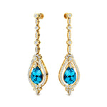 Art Deco Style Pear Shaped Swiss Blue Topaz Diamond Drop Earrings - GeumJewels