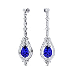 Art Deco Style Pear Shaped Tanzanite Diamond Drop Earrings - GeumJewels