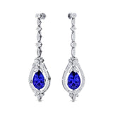 Art Deco Style Pear Shaped Tanzanite Diamond Drop Earrings - GeumJewels