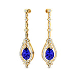 Art Deco Style Pear Shaped Tanzanite Diamond Drop Earrings - GeumJewels
