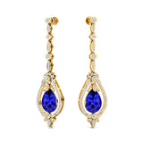 Art Deco Style Pear Shaped Tanzanite Diamond Drop Earrings - GeumJewels