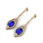 Art Deco Style Pear Shaped Tanzanite Diamond Drop Earrings - GeumJewels