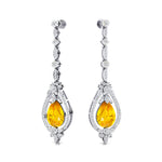 Art Deco Style Pear Shaped Yellow Sapphire Diamond Drop Earrings - GeumJewels
