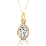 Classic Teardrop Shaped Lab Diamond Halo Diamond Dangle Pendant - GeumJewels