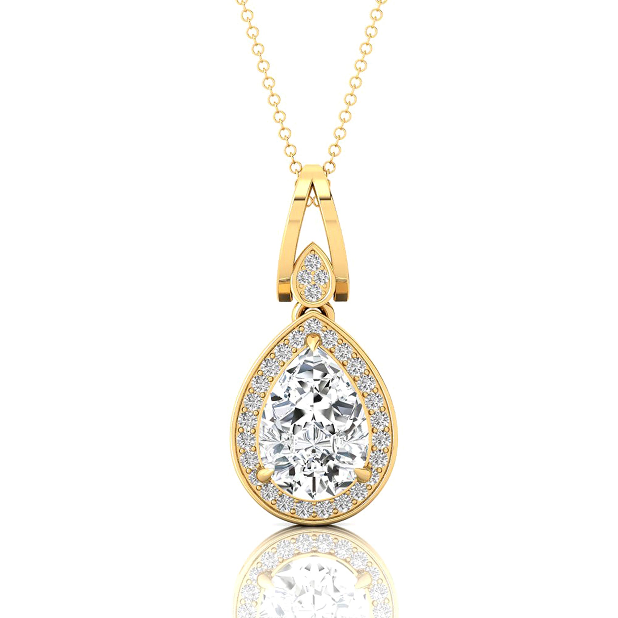 Classic Teardrop Shaped Lab Diamond Halo Diamond Dangle Pendant - GeumJewels